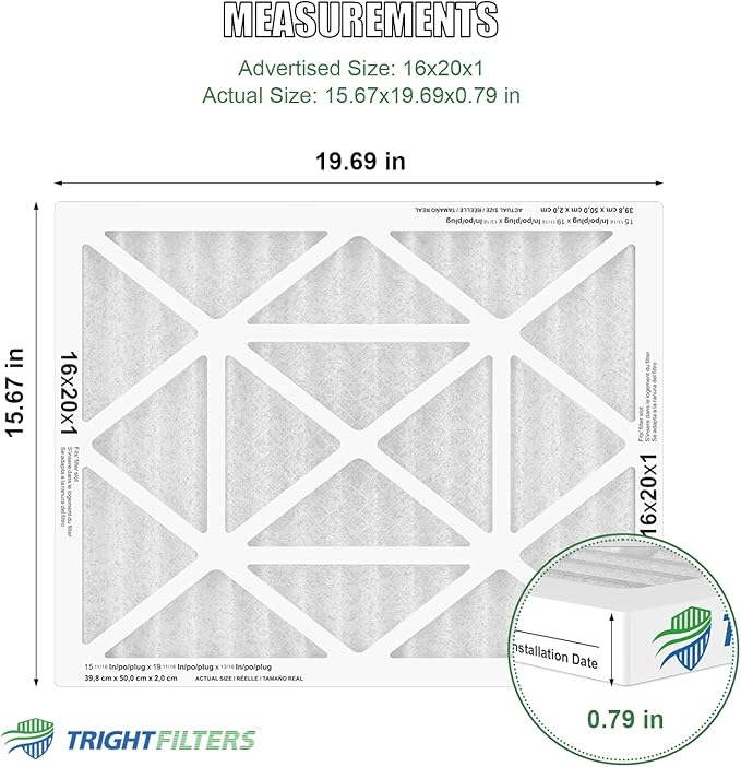 16x20x1 Air Filter 6 Pack, Durable MERV 8 Pleated Home HVAC AC Furnace Filters, Lightweight Compact Air Conditioner Filter Replacement