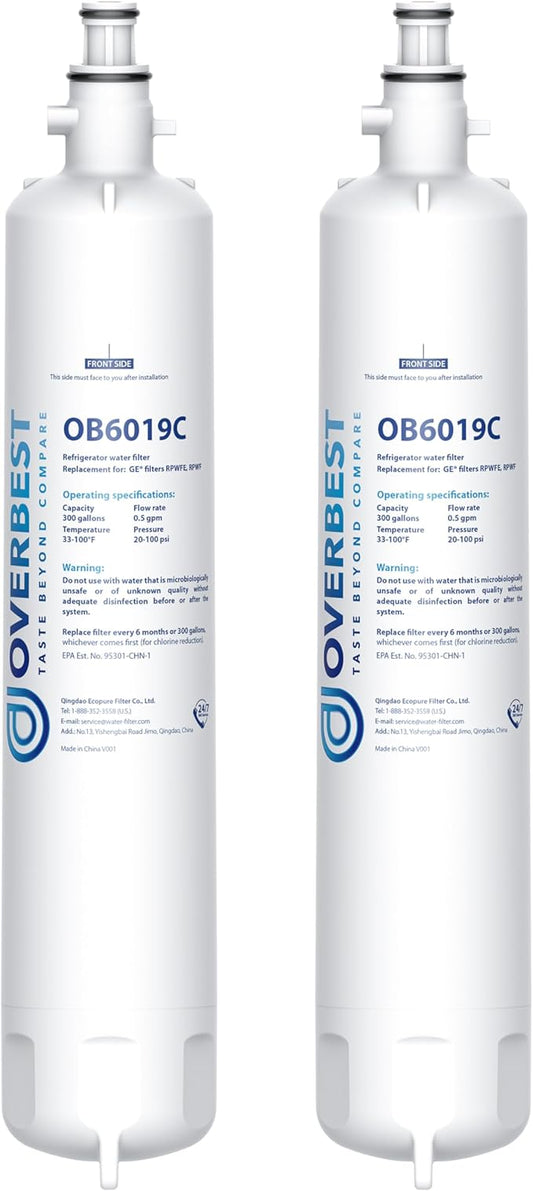 Overbest Replacement for GE® RPWFE, RPWF (Built-in CHIP) Refrigerator Water Filter,Compatible with GFE28GYNFS, GFE28GELDS, 2 Filters