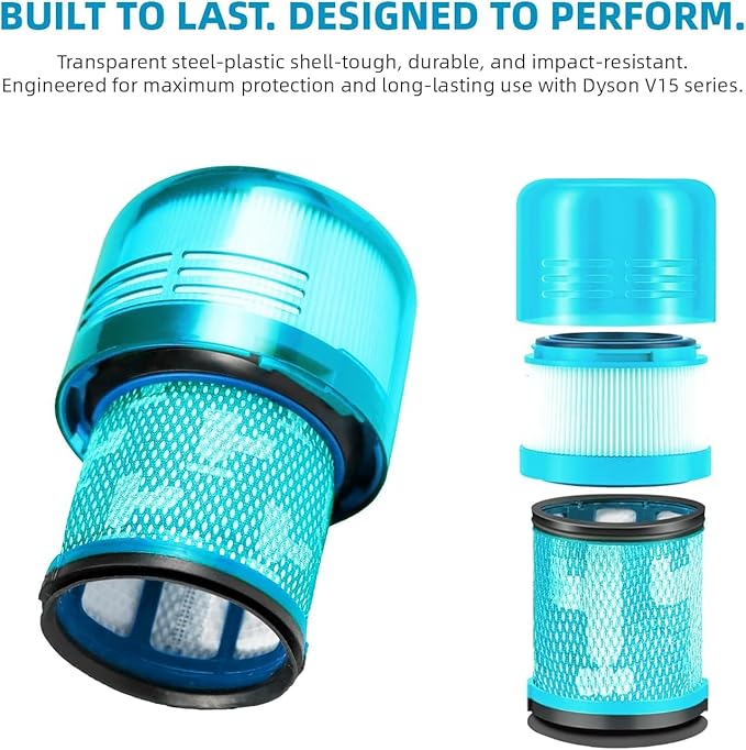 2-Pack Premium True HEPA Replacement Filters Compatible with Dyson V15 Filter, Dyson V15, V15 Absolute/Submarine, V11 Animal, V11 Completed/Absolute, V11 Filter with Trigger Clamp, Part no. 970013-02