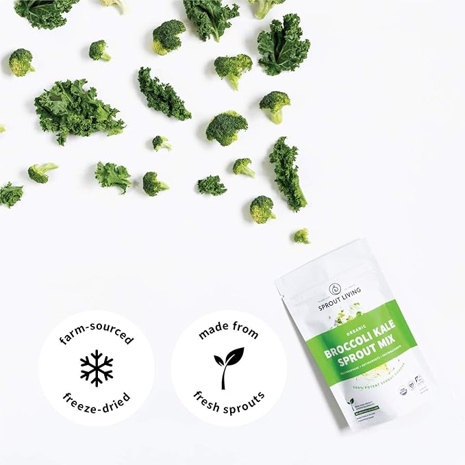 Sprout Living Broccoli and Kale Organic Sprout Mix, Freeze Dried Superfood Greens Powder, 100% Pure, Vegan, Non-GMO, Gluten Free (4 ounces, 32 servings)