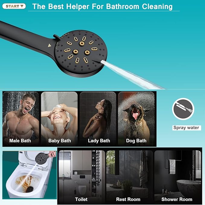 Shower Head, 10" High Pressure Black Rainfall Shower Head with Handheld Spray Combo, 6 Settings Handheld with 78" Anti-leak Hose, 11" Adjustable Extension Arm, Ultra Thin Water Saving, AWAXFOLO