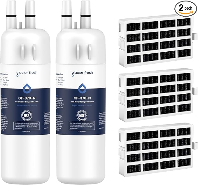 GLACIER FRESH EDR1RXD1 Refrigerator Water Filter Compatible with W10295370A, EDR1RXD1, WHR1RXD1, KAD1RXD1, Filter 1, W10295370 Refrigerator Water Filter & w10311524 Air Filter, 2+3 Packs