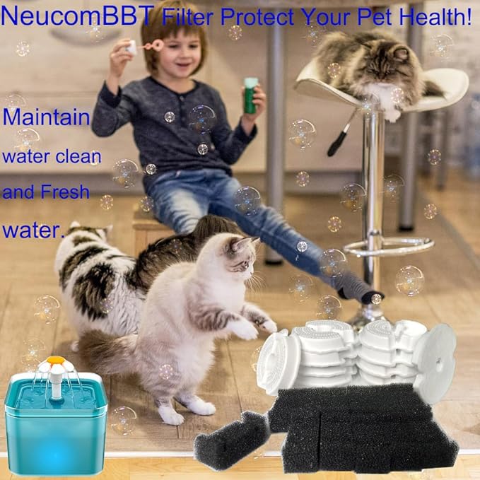12 Pack Cat Water Fountain Filters with Sponges for 67oz/2l Pet Fountain Replacement Filter Compatible with AONBOY,iPettie & Wonder Creature NEUCOMBBT