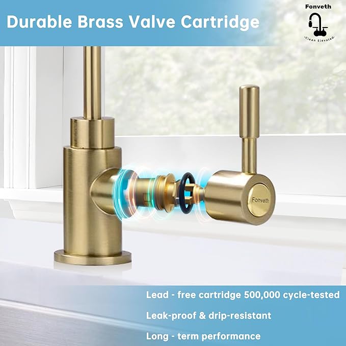Drinking Water Faucet, Reverse Osmosis Brushed Gold Single Handle Solid Brass Kitchen Bar Sink Drinking Water Faucet Filtration Non-Air Gap Non-Air Gap