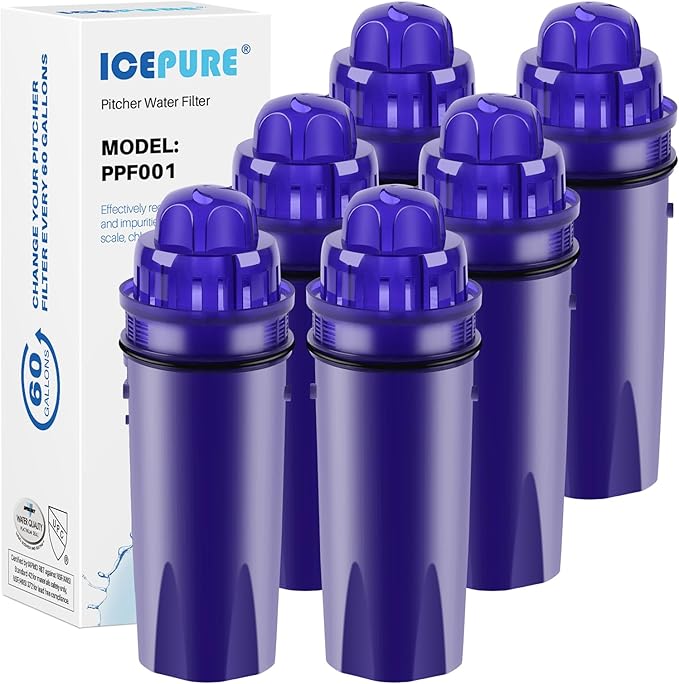 ICEPURE PPF001 Pitcher Water Filter Replacement for Pur CRF950Z, PPF951K, PPT700W, CR-1100C, DS-1800Z, CR-6000C, PPT711W, PPT711, PPT710W, PPT111W, PPT111R Pitchers and Dispensers, 6PACK
