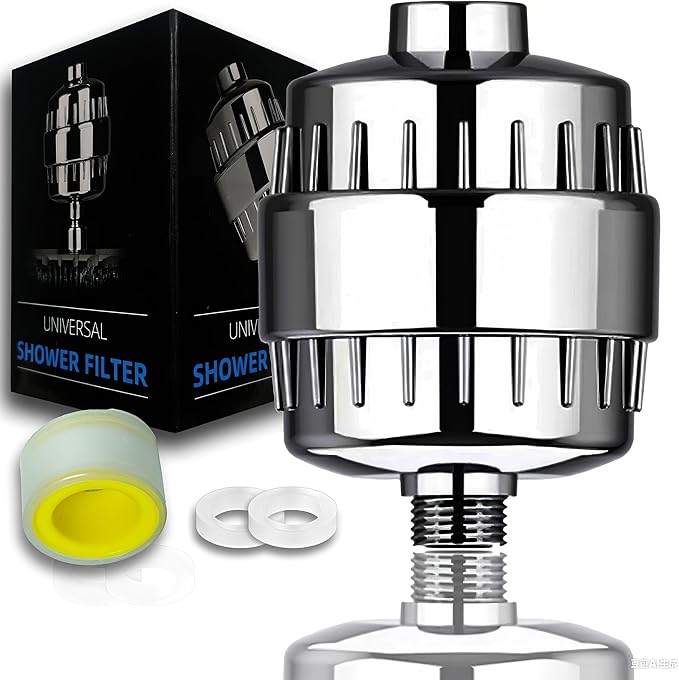 20-Stage Showerhead Filter for Hard Water Heavy Metals and Sediments， Reduces Dry Skin, Dandruff and Eczema - Improves Skin, Hair and Nails - High Output Filtered Shower Head, Consistent Flow