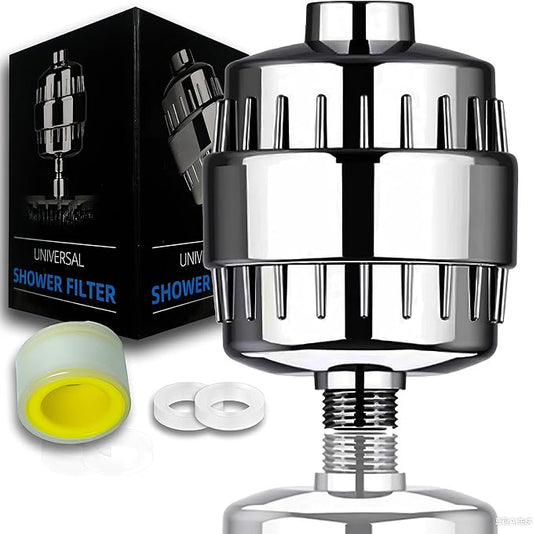 20-Stage Showerhead Filter for Hard Water Heavy Metals and Sediments， Reduces Dry Skin, Dandruff and Eczema - Improves Skin, Hair and Nails - High Output Filtered Shower Head, Consistent Flow