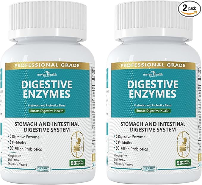 Digestive Enzymes for Men and Women with Probiotics & Prebiotics | 180 Capsules - A 60-Day Supply of 800mg Fomula Gut Repair Glutamine, Lion's Mane for Bloating & Gas Relief - Non-GMO