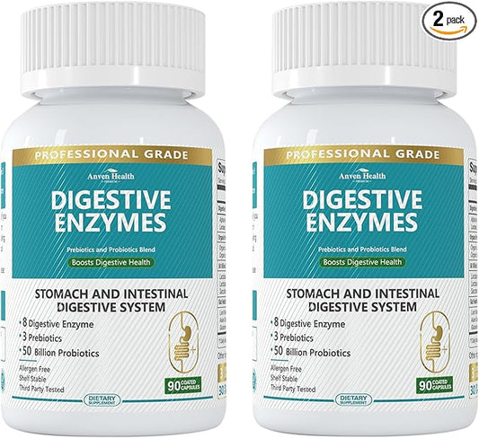 Digestive Enzymes for Men and Women with Probiotics & Prebiotics | 180 Capsules - A 60-Day Supply of 800mg Fomula Gut Repair Glutamine, Lion's Mane for Bloating & Gas Relief - Non-GMO