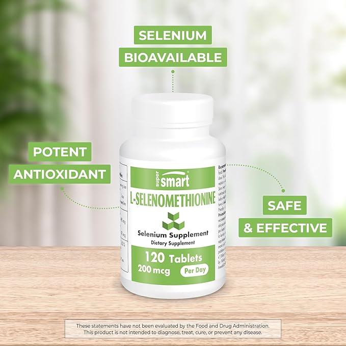 SuperSmart - L-Selenomethionine 200mcg per Day (Selenium Supplement) - High Absorption - Essential Trace Mineral | Non-GMO & Gluten Free - 120 Tablets