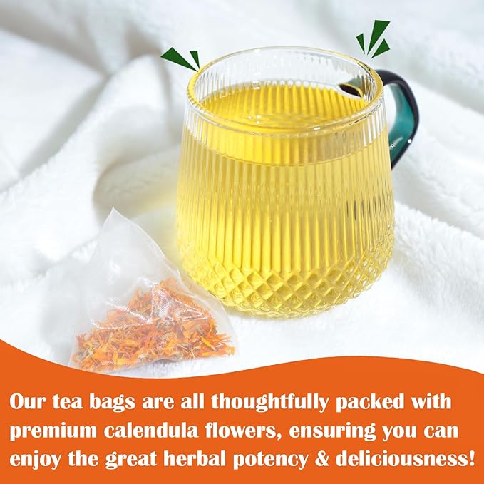 FullChea - Dried Calendula Flowers Tea, 30 Teabags, 1.5g/bag - Premium Calendula Tea For Skin Health & Support Wellness - Non-GMO - Caffeine-free - Natural Calendula Herbs