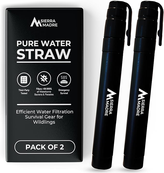 Sierra Madre Pure Water Straw – 264 Gallon Water Filter Purification for Backpacking, Camping, Hiking, Travel - Perfect for Preparedness Survival Gear & Supplies - Portable & Lightweight (Pack 2)