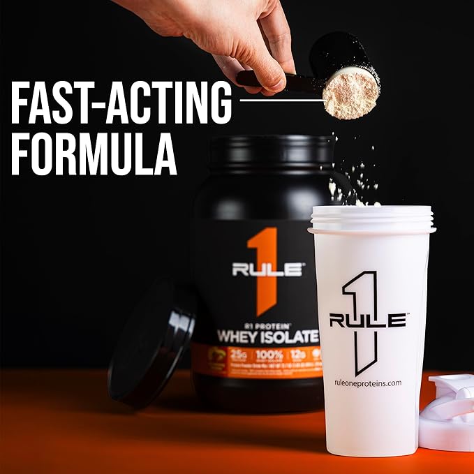 Rule 1 R1 Protein Whey Isolate - with 25g Protein & 6g BCAA Exclusively from Isolated & Hydrolyzed Sources for Workout Recovery (2 Pounds*, Strawberries & Crème)