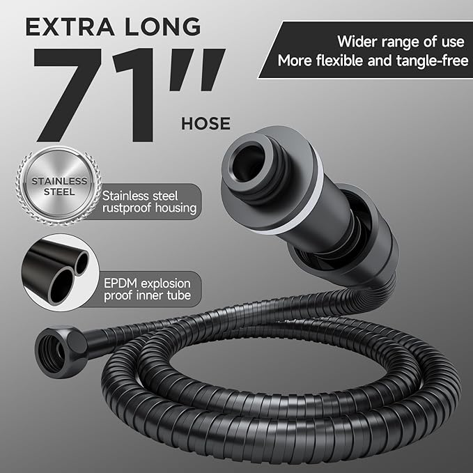 Veken 11.8'' Rain Black Shower Head with Handheld Spray Combo, Extension Arm for Rainfall showerhead, Muti-modes Massage High Pressure Hand Held Shower Heads with Hose, Anti-Clog Nozzles & Bathroom