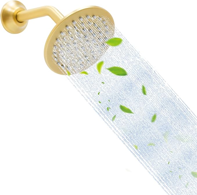 6 Inch Round Rainfall Shower Head with Stainless Steel Arm High Pressure Water Saving Anti-Clog Nozzles Easy Install for Bathroom/Bathtub