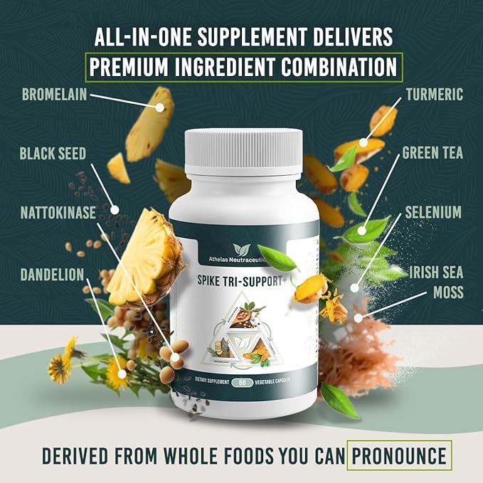Spike Tri-Support+ with Nattokinase, Bromelain, and Turmeric - Includes Dandelion Extract, Black Seed Extract, Green Tea Leaf, Selenium for A Full Spectrum Spike Support Supplement