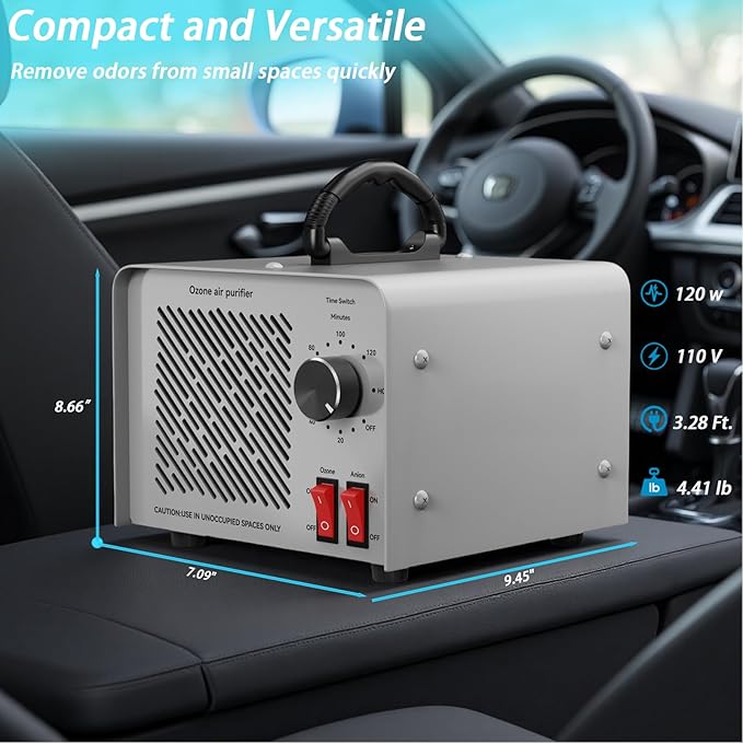 120,000mg/h 0zone Generator High Capacity Ozone Machine & Negative Ion Air Purifier for Home, Car, Pet Odor Removal, O3 Odor Eliminator up to 2,500 Sq. Ft.(Blue)