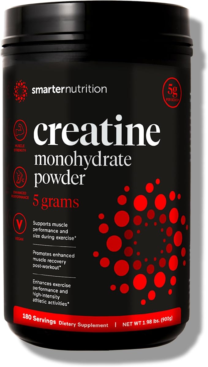 SMARTERNUTRITION Creatine Monohydrate Powder, 5000mg (5g) Per Serving - Creatine Powder for Women & Men, Unflavored, Pre-Workout & Post Workout Support for Muscle Mass & Hydration [180 Servings]
