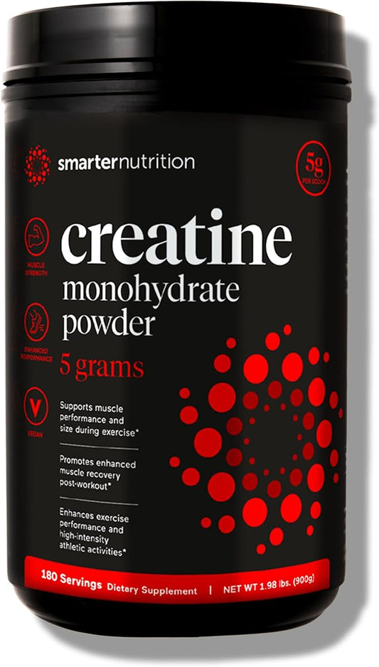 SMARTERNUTRITION Creatine Monohydrate Powder, 5000mg (5g) Per Serving - Creatine Powder for Women & Men, Unflavored, Pre-Workout & Post Workout Support for Muscle Mass & Hydration [180 Servings]