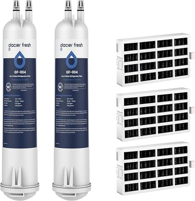 GLACIER FRESH Compatible with 4396841 Refrigerator Water Filter, EDR3RXD1, KAD3RXD1, WHR3RXD1, 4396841, 4396710, Filter 3, 46-9083,46-9030 Refrigerator Water Filter & w10311524 Air Filter, 2+3 Packs