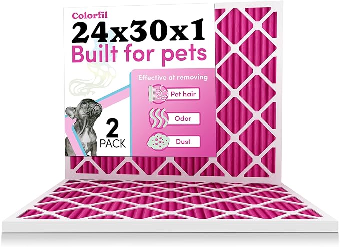 24x30x1 Air Filter by Colorfil | Color Changing Filters for Cat and Dog Odor | MERV 8 Furnace AC Filter for Pet Hair and Dust | 23.9"x29.9"x0.75" Exact Size | Pack of 2