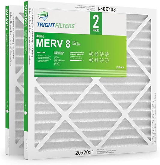 20x20x1 Air Filter 2 Pack, Durable MERV 8 Pleated Home HVAC AC Furnace Filters, Lightweight Compact Air Conditioner Filter Replacement