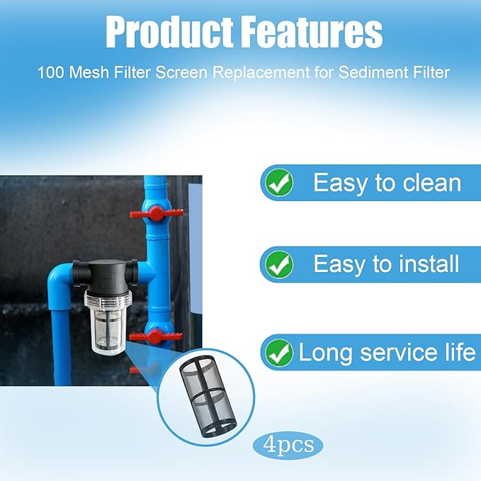 4-Pack Stainless Steel Screen Made for Garden Hose Filter, Black 100 Mesh Pressure Washer Filter Accessory Compatible with Hose Sediment T Strainer