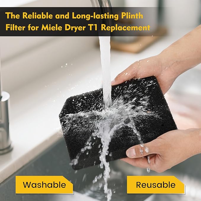 2 Pack Plinth Filter Replacement for Miele T1 Dryer 9164761, Heat Pump Tumble Dryer Foam Filter,Toe-Kick Lint Filter, Washable & Double Layer Filtration