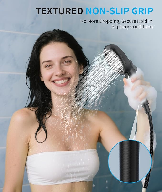 Filtered Shower Head with Handheld, 10 Spray Mode High Pressure Shower Head with Filters, Shower Filter Head for Hard Water, Powerful Spray for Cleaning, 2 Replaceable Filters Included, Black
