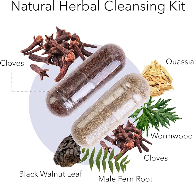 Kroeger Herb Products, Wormwood Herb Supplement Kit, Black Walnut, Clove, Quassia, Worm Wood Detox Cleanse - Capsules, Non-GMO, Gluten Free, No Preservatives or Fillers, Made in USA