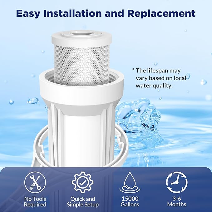 Membrane Solutions 5 Micron 2.5" x 10" CTO Carbon Block Water Filter Cartridge Replacement for Whole House Filtration Systems, Compatible with WFPFC8002, WFPFC9001, FXWTC, WHKF-WHWC, 6-Pack