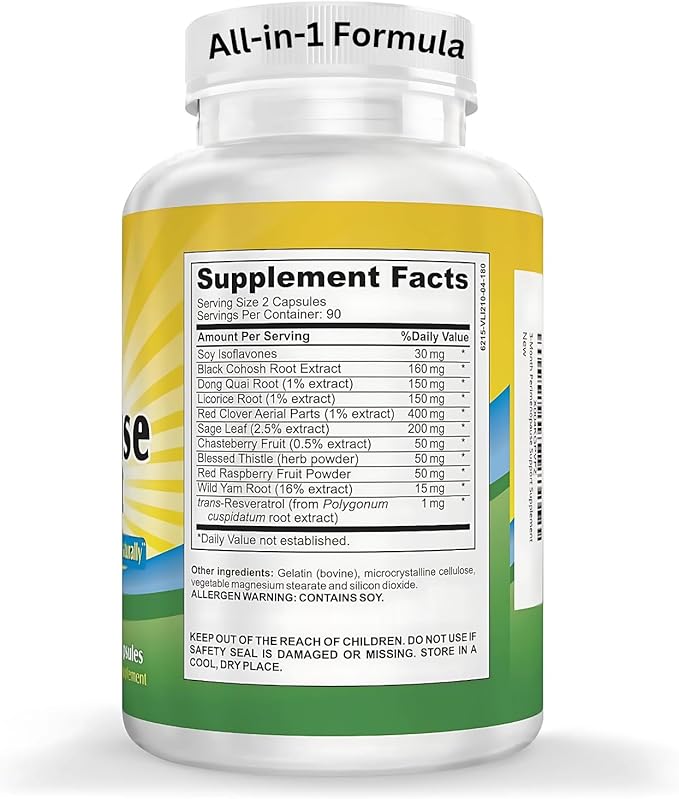 3-Month PERI-Menopause Supplements (All-in-1) Women's Hormone Support for Women | Blend of 11 Herbs & Extracts | PeriMenopause Supplement | Female Hormonal Balance | 90-Day Supply | 180 Capsules