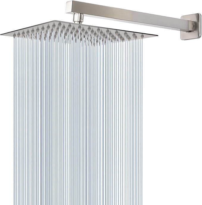 HarJue Shower Head with Extension Arm, High Pressure Square with ShowerArm, Stainless Steel Rainfall-Waterfall Full Body Coverage (10'' Shower with 16'' Arm, Brushed Nickel)