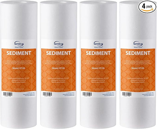 iSpring FP150X4 10"x2.5" Universal Sediment Water Filter Replacement Cartridges, 50 Micron Multi-layer Sediment Filter, 4 Pack