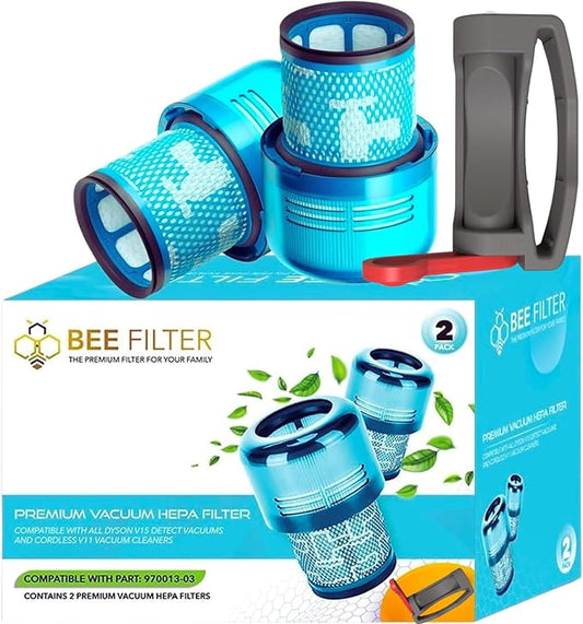 2-Pack Premium True HEPA Replacement Filters Compatible with Dyson V15 Filter, Dyson V15, V15 Absolute/Submarine, V11 Animal, V11 Completed/Absolute, V11 Filter with Trigger Clamp, Part no. 970013-02