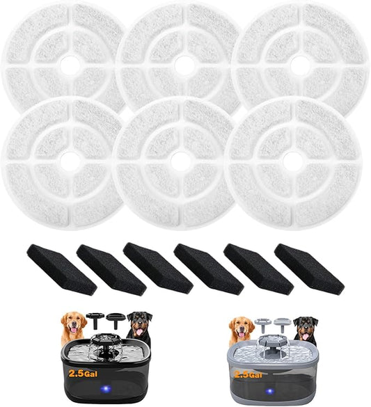 6 Pack Dog Water Filter Replacement for 2.5Gal/9.5L Dog Water Fountain,18CM Larger More Activated Carbon Cat Water Fountain Filter,Pet Fountain Filter Replacement