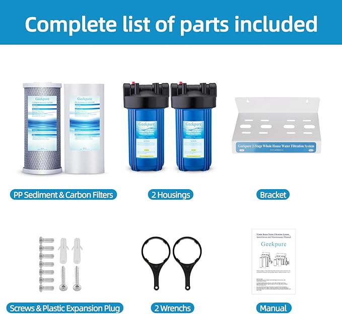 Geekpure 10 Inch Water Filter Housing for Whole House Water Filtration with Wrench Bracket -1" Port-Clear -4.5" x 10" (3)