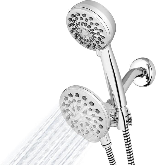Waterpik One-Touch Dual 2-in-1 Shower System With Rain Shower Head and 7-Mode Hand Held Shower Head, Chrome XPB-133E-763E PowerPulse Chrome 8 Settings Showerhead Combo 1.8 gpm
