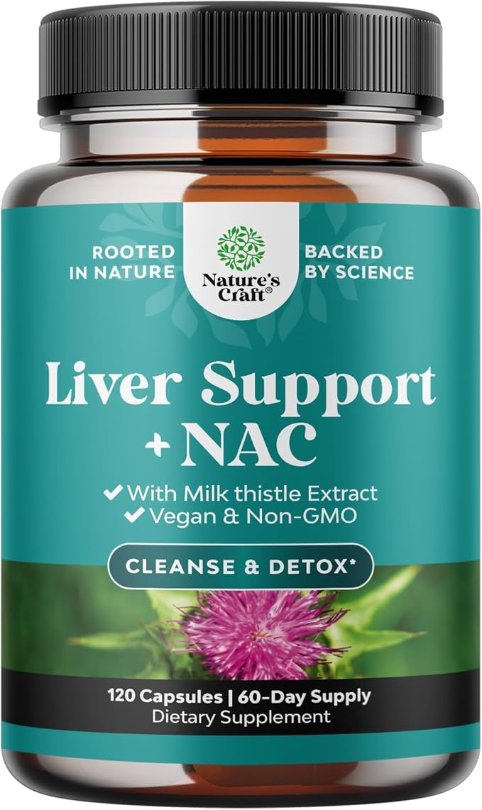 Liver Support NAC Supplement with Milk Thistle Extract - Herbal Liver Supplement with N Acetyl Cysteine, Artichoke, Choline & Beetroot - Antioxidants for Cleanse, Detox & Repair - 120 Capsules
