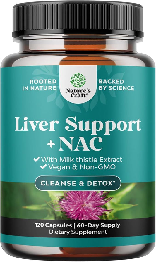Liver Support NAC Supplement with Milk Thistle Extract - Herbal Liver Supplement with N Acetyl Cysteine, Artichoke, Choline & Beetroot - Antioxidants for Cleanse, Detox & Repair - 120 Capsules