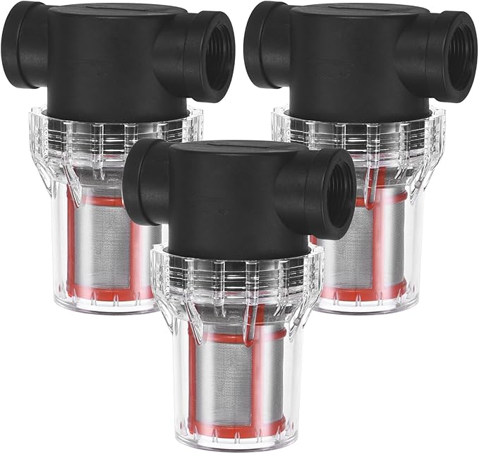 3-Pack Water Pump Strainer with 200 Mesh Stainless Steel Filter Screen, 3/4 Inch Pipeline Filter for Garden Hose Outdoor RV Water Tank Pressure Washer Inlet [Black]