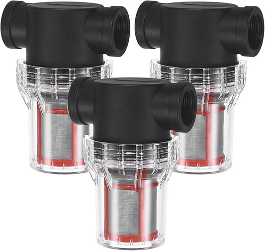 3-Pack Water Pump Strainer with 200 Mesh Stainless Steel Filter Screen, 3/4 Inch Pipeline Filter for Garden Hose Outdoor RV Water Tank Pressure Washer Inlet [Black]