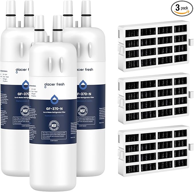 GLACIER FRESH EDR1RXD1 Refrigerator Water Filter Compatible with W10295370A, EDR1RXD1, WHR1RXD1, KAD1RXD1, Filter 1, W10295370 Refrigerator Water Filter & w10311524 Air Filter, 3+3 Packs