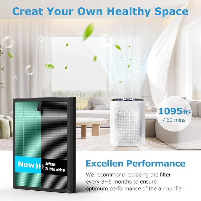 2 Pack MK-D05 Air Filter Replacement for A-EVE MK-D05 Air Purifiers, 4-in-1 HEPA Filter - Pet Dander Version, Green