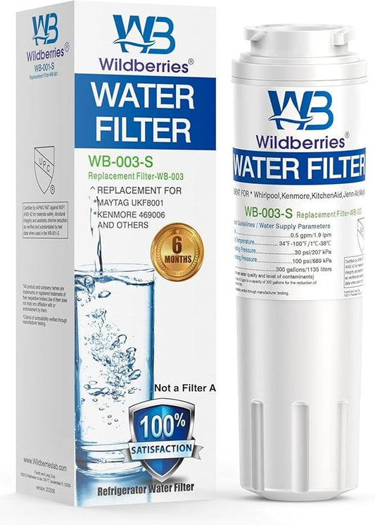 Wildberries UKF8001 Refrigerator Water Filter 4 Replacement for Whirlpool®, EveryDrop® EDR4RXD1, WHR4RXD1, 4396395, WRF535SWHZ00 to WRF535SWHZ10, WRF555SDFZ00 to WRF555SDFZ15, FMM-2, 46-9006, 1-PACK