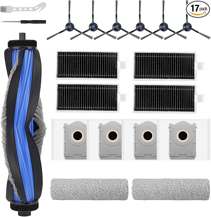 17 Pcs Accessories for ECOVACS DEEBOT X8 PRO OMNI Robot Vacuum Cleaner, Replacement Parts Main Brush, Side Brush, Washable Filter, Mopping Roller, Dust Bag