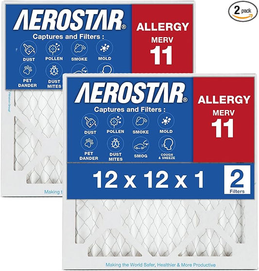 12x12x1 AC and Furnace Air Filter by Aerostar - MERV 11, Box of 2
