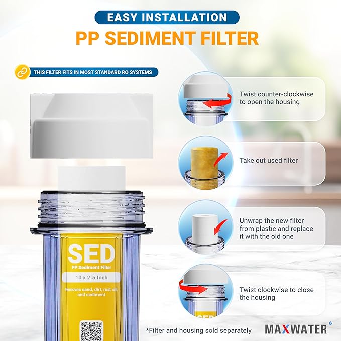 2 Pack of 10 Micron 10" x 2.5" Inch Polypropylene Sediment Filters compatible with 10" Standard RO Reverse Osmosis and WH Whole House Systems
