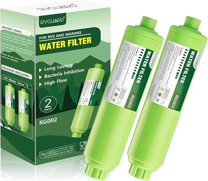 RVGUARD Inline RV Water Filter, Reduces Odors, Bad Taste, Rust, Chlorine, Ideal for RV and Marine use, 2 Pack