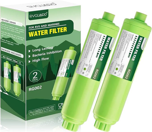 RVGUARD Inline RV Water Filter, Reduces Odors, Bad Taste, Rust, Chlorine, Ideal for RV and Marine use, 2 Pack